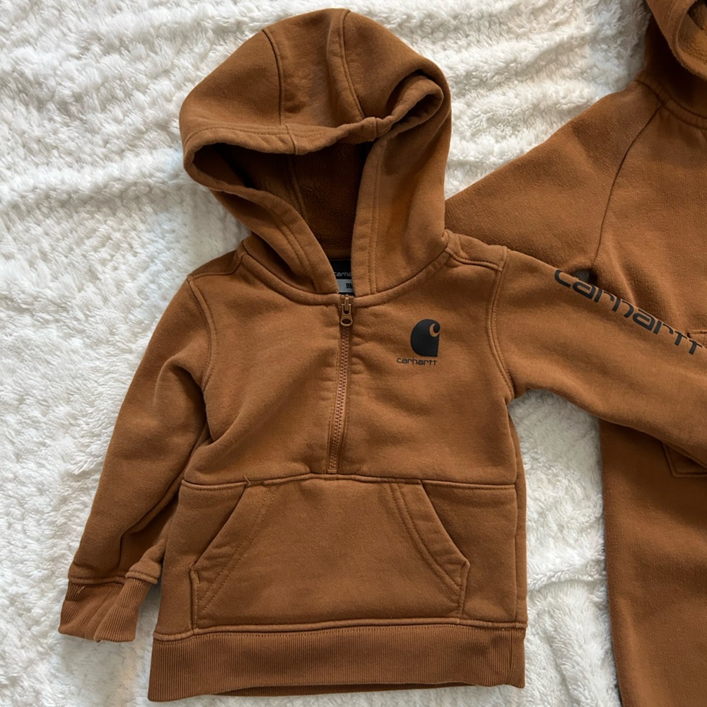 Carhartt Tan Half Zip Hoodie and Full Zip Sweat Outfit Bundle- 9 months - Picture 2 of 7